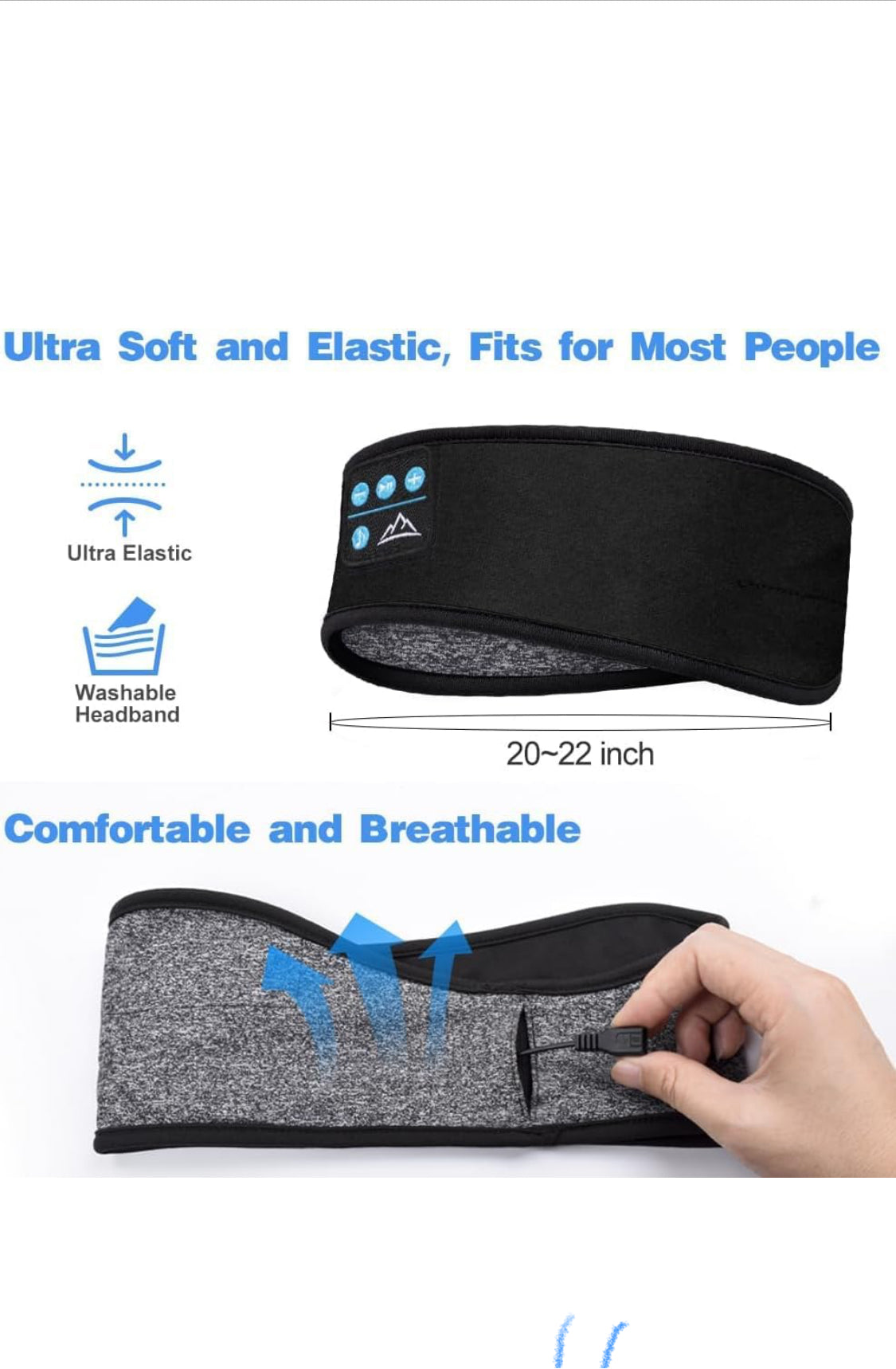 Bluetooth Sleep Headphones Headband - Wireless Music Sleep Mask witth HD Stereo Sound for Side Sleepers, Sports & Relaxation