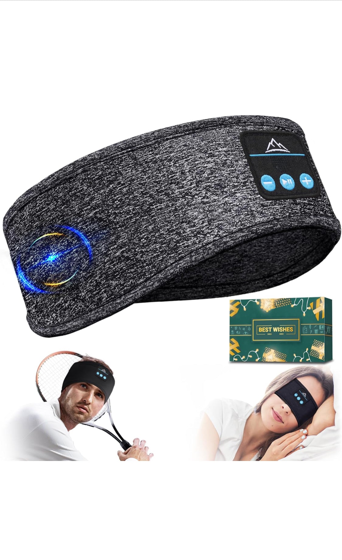Bluetooth Sleep Headphones Headband - Wireless Music Sleep Mask witth HD Stereo Sound for Side Sleepers, Sports & Relaxation