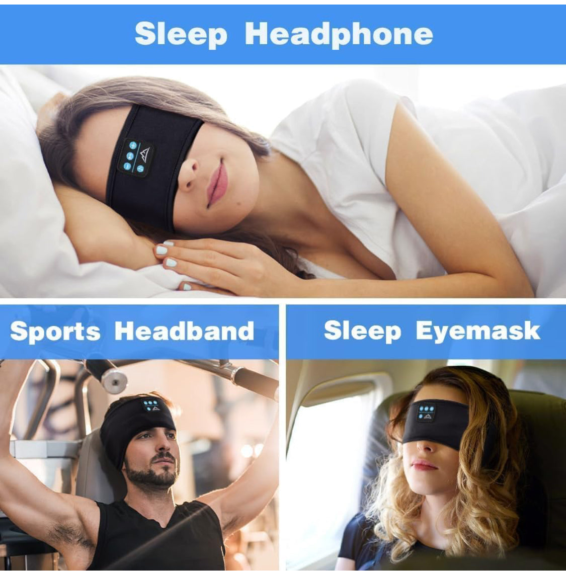 Bluetooth Sleep Headphones Headband - Wireless Music Sleep Mask witth HD Stereo Sound for Side Sleepers, Sports & Relaxation