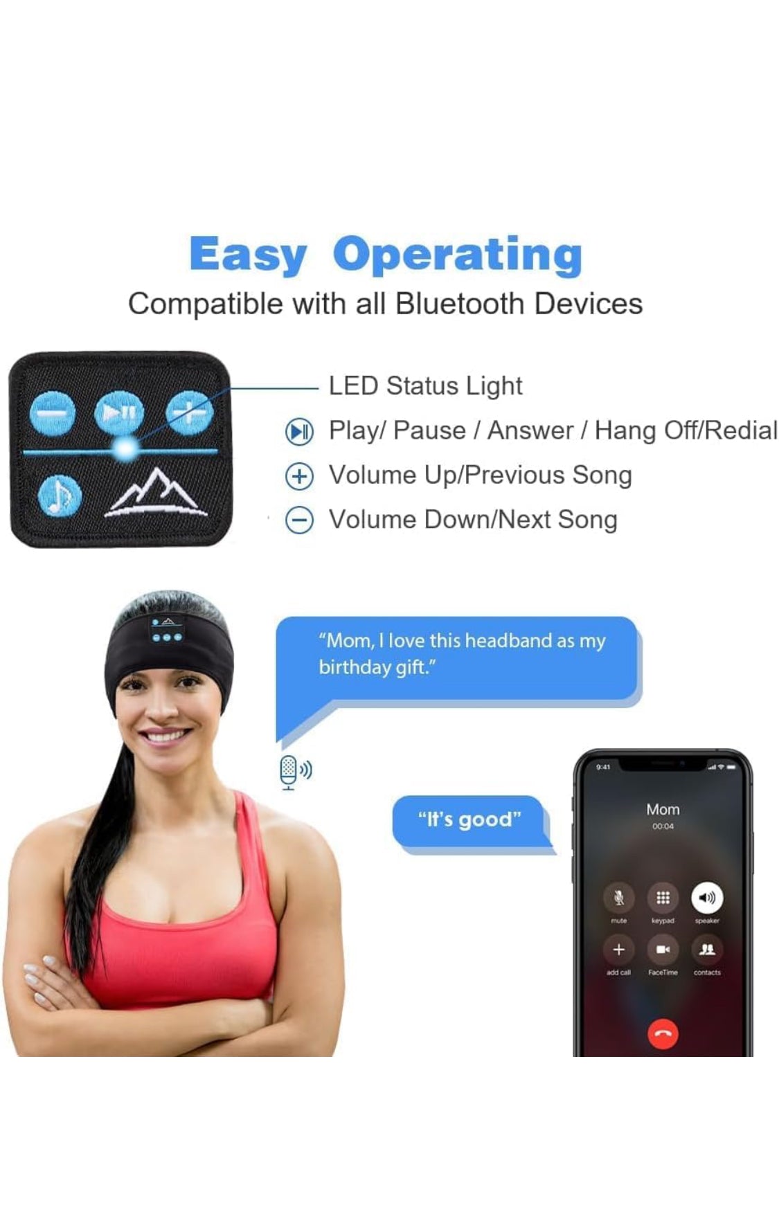 Bluetooth Sleep Headphones Headband - Wireless Music Sleep Mask witth HD Stereo Sound for Side Sleepers, Sports & Relaxation