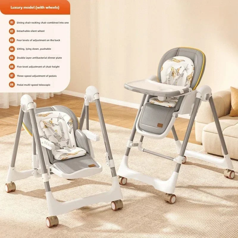 Foldable Children's Dining Chair 2 in 1 Baby Rocking Swing Growing Children's Dining Chair Suitable for 0-6 Years Old EU Stock