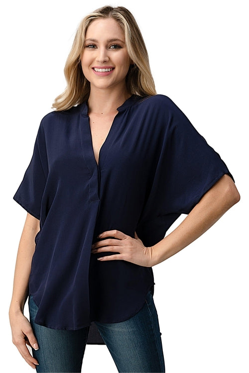 Dark Grey Button-Up Blouse for Women