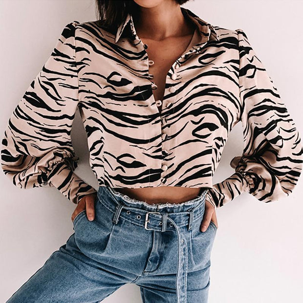Animal print satin blouse shirt