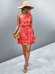 Womens Summer One Shoulder Flowy Short Dresses