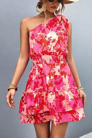 Womens Summer One Shoulder Flowy Short Dresses