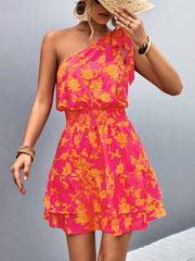 Womens Summer One Shoulder Flowy Short Dresses
