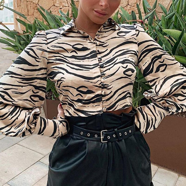 Animal print satin blouse shirt