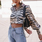 Animal print satin blouse shirt