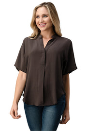 Dark Grey Button-Up Blouse for Women