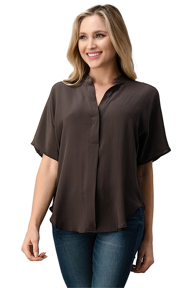 Dark Grey Button-Up Blouse for Women