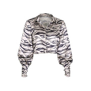 Animal print satin blouse shirt