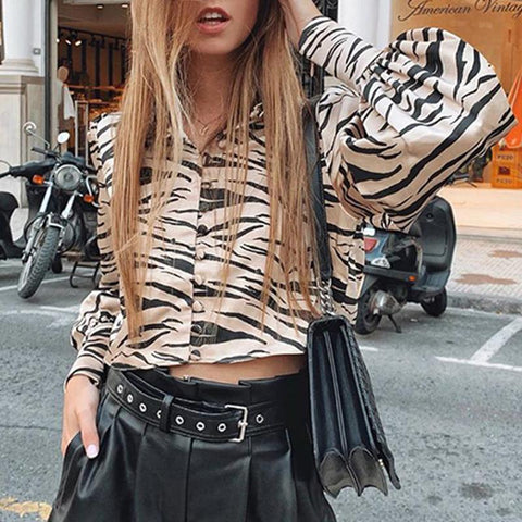 Animal print satin blouse shirt