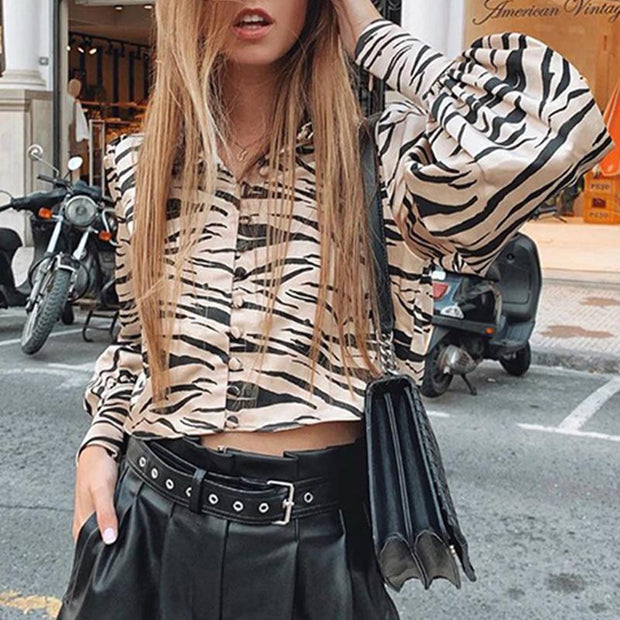 Animal print satin blouse shirt