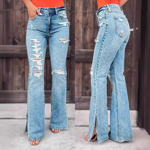 25 Edition – High Waist Ripped Split Stretch Jeans for Women