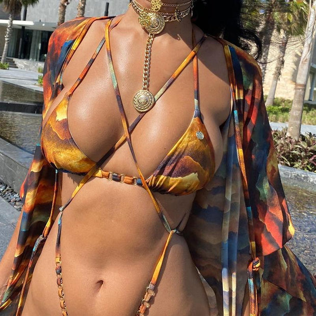 Sexy Lace Up Swimwear Brazilian Swimsuit Women Swimming Suit 3 Pieces