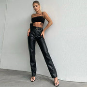 Stretch Leather Pants Women Casual PU Leather Pants Trousers Female