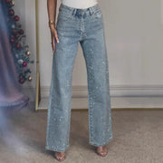 25 Edition – Women’s High Waist Straight Street Jeans with Glitter