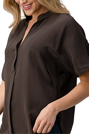Dark Grey Button-Up Blouse for Women
