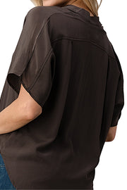 Dark Grey Button-Up Blouse for Women