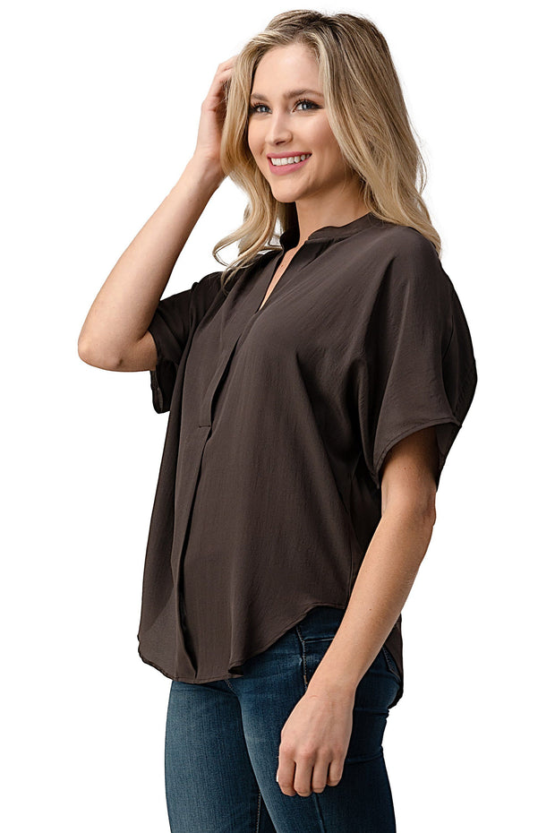 Dark Grey Button-Up Blouse for Women