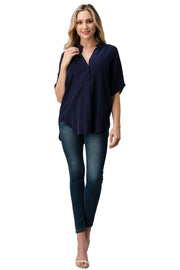 Dark Grey Button-Up Blouse for Women