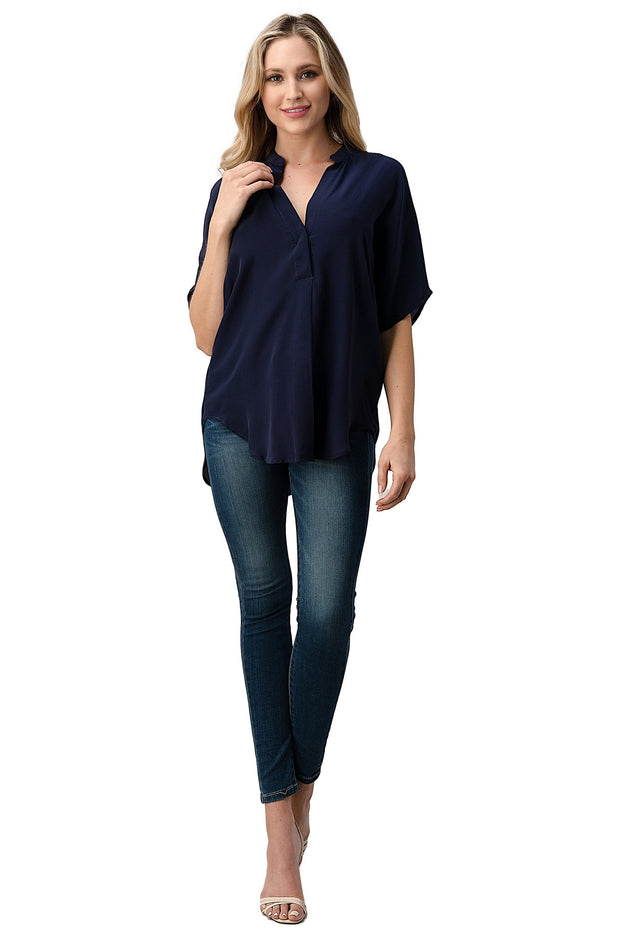 Dark Grey Button-Up Blouse for Women