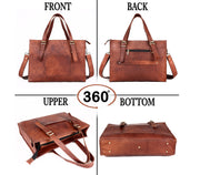 Leather Woman Laptop Handbag Large Tote Bag with Zipper