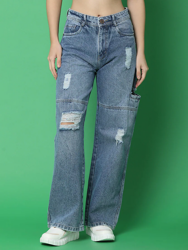 Women's Cotton  High Rise Denim Jeans(Size34)(Colorblue)